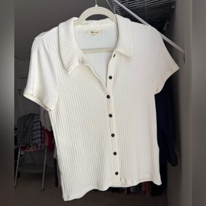 Madewell Cream Ribbed Button-Up Women's Top